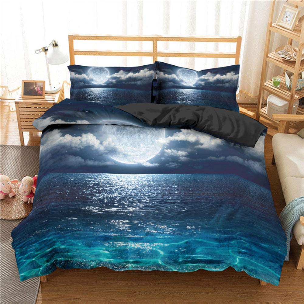 Partly Cloudy 3D Wave Ocean Scenic Bedding Set Quilt Cover with Pillowcase Comforter Microfiber Bedspreads Queen King Size,US Twin 173X218Cm