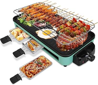 Indoor Electric Grill with Removable Plates and Cheese Trays
