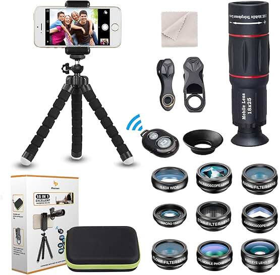 15-in-1 Smartphone Camera Lens Kit with Tripod and Remote