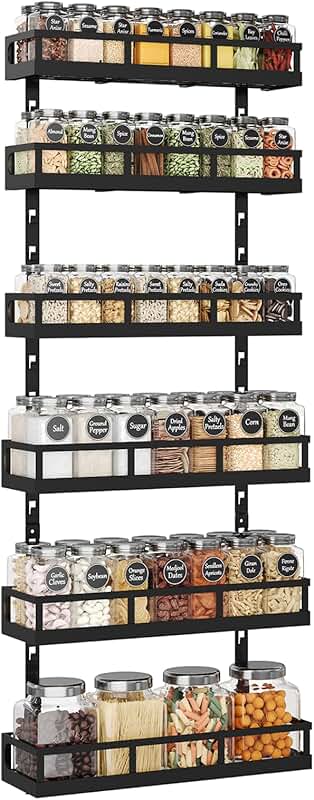 6-Tier Wall-Mounted Spice Rack with Adjustable Shelves