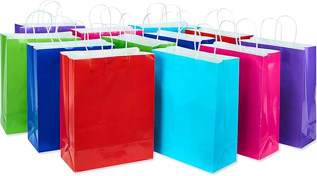 Large Rainbow Solid Gift Bags, 13-inch, 12-pack