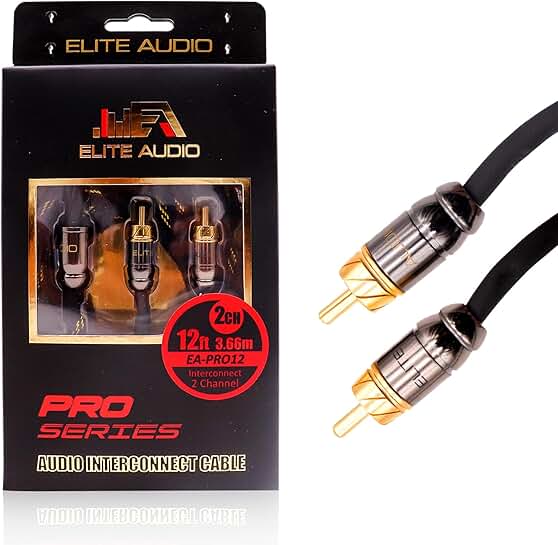 12ft 2-Channel Car Audio RCA Cable with Brass Connectors