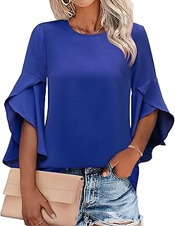 Women's Ruffle 3/4 Sleeve Chiffon Blouse for Summer