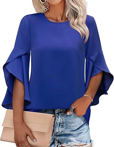 Women's Ruffle 3/4 Sleeve Chiffon Blouse for Summer