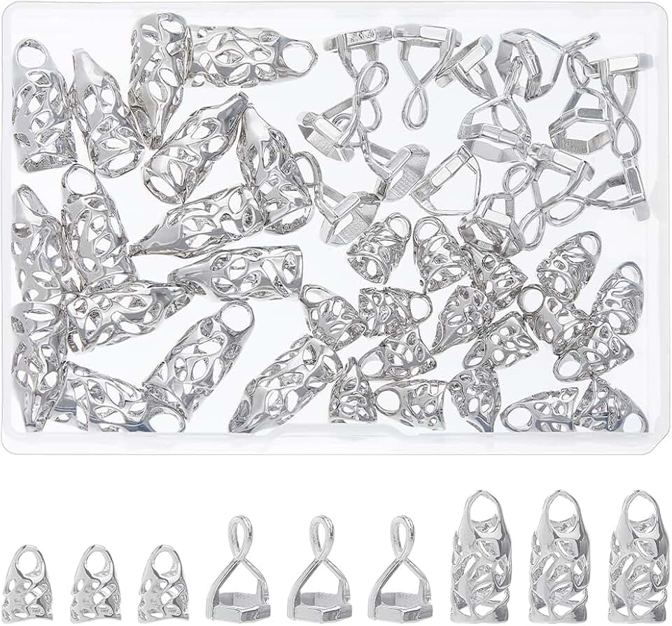18 Brass Pinch Bails and 36 Cone Bead Caps for Jewelry Making