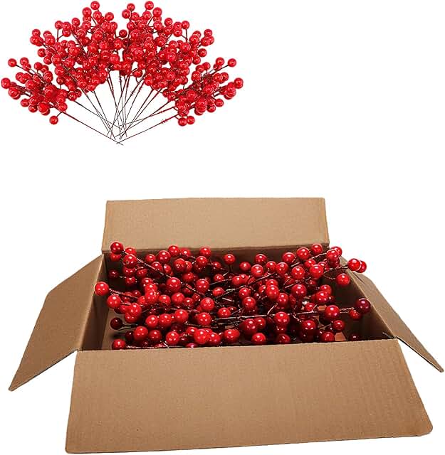 36 Red Berry Stems for Christmas Tree Decorations