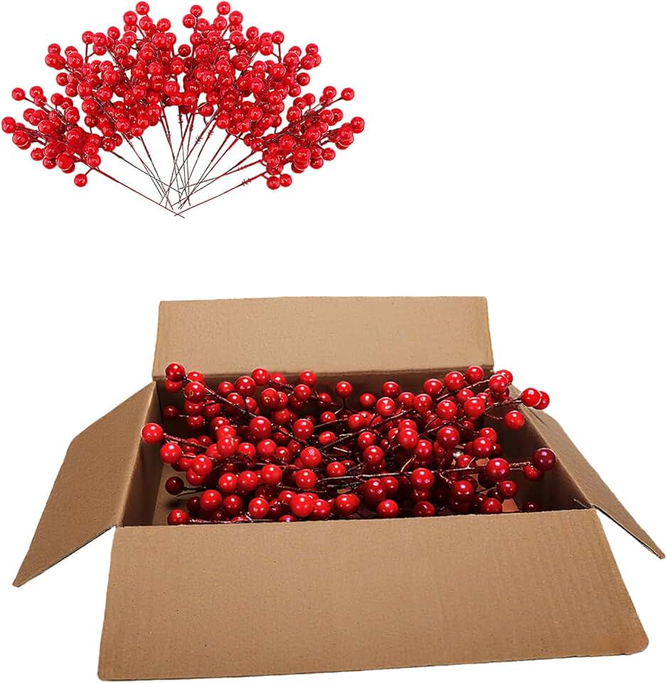 36 Red Berry Stems for Christmas Tree Decorations