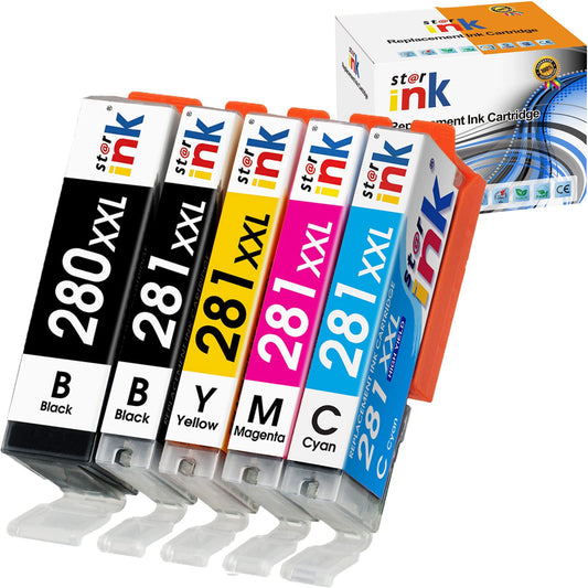 Compatible ink cartridges for Canon Pixma TR8520 TR8620 TS6220 TS6320 TS7520 TS6120 TS9120 TS8120 TS8320, 5-pack