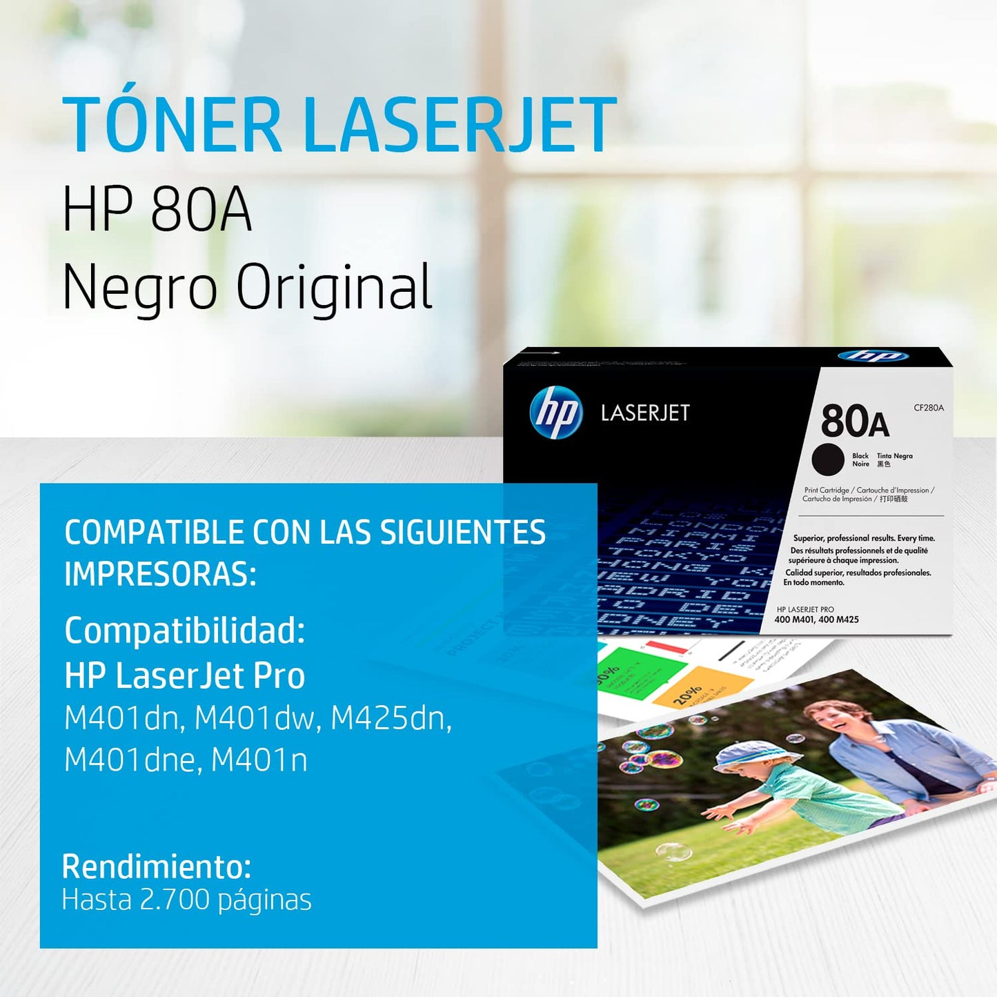 Original 80A Black Toner Cartridge | Works with LaserJet Pro 400 M401 Series, LaserJet Pro 400 MFP M425 Series | CF280A