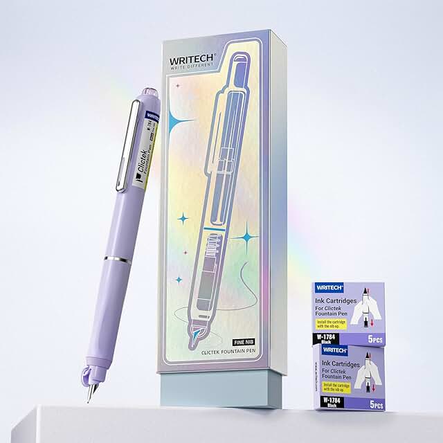 Retractable Fountain Pen Set with 10 Cartridges