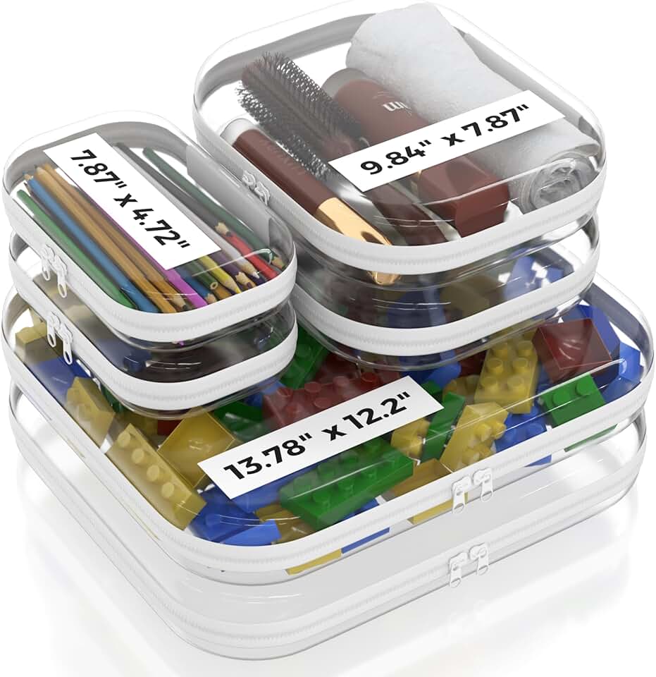 Set of six clear hard shell travel cases in various sizes