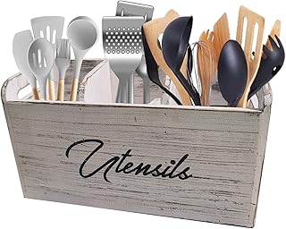 Wooden Kitchen Utensil Holder with 3 Compartments