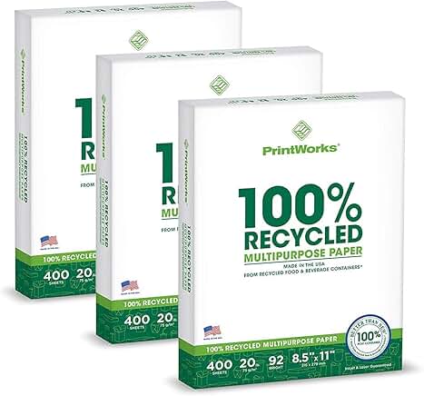 Recycled White Printer Paper, 8.5" x 11", 20 lb, 1200 Sheets