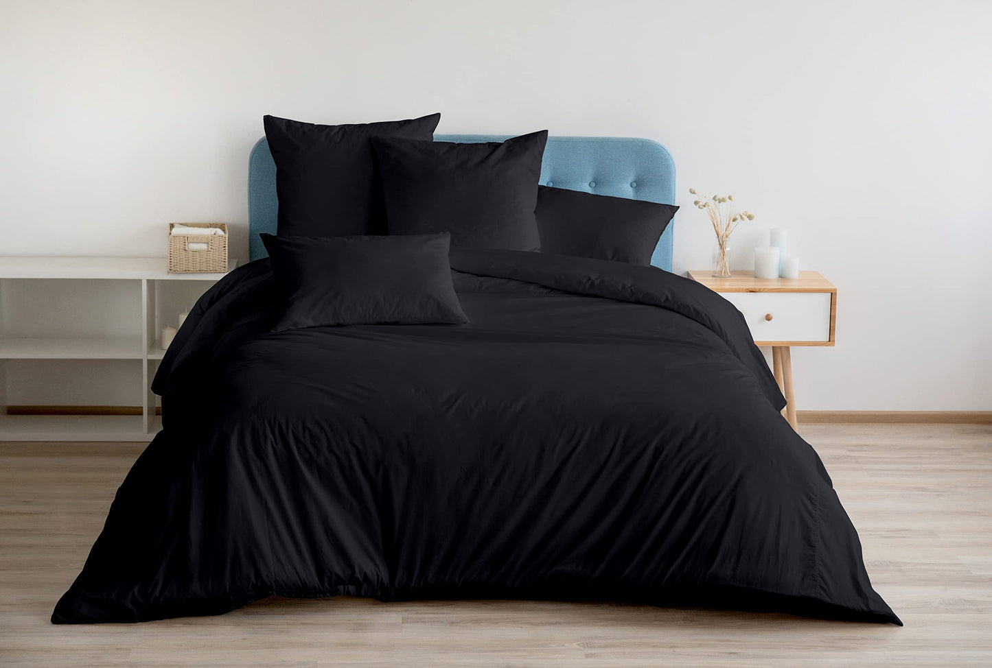 600 Thread Count 100% Premium Duvet Cover  Breathable All Season Comforter Cover with Zipper Closure  Corner Ties  Smooth Sateen Weave Cal King/King 1 Pc Duvet Cover, Black)