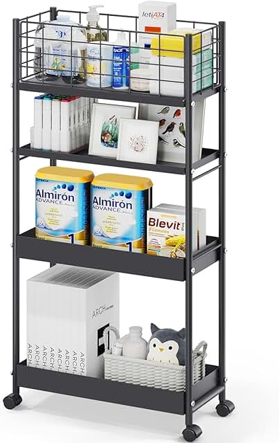 Slim 4-Tier Metal Rolling Storage Cart
