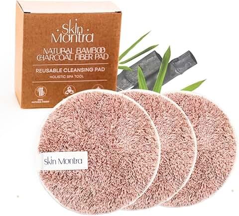 Bamboo Charcoal Makeup Pads, Washable, Reusable, 3 Pack