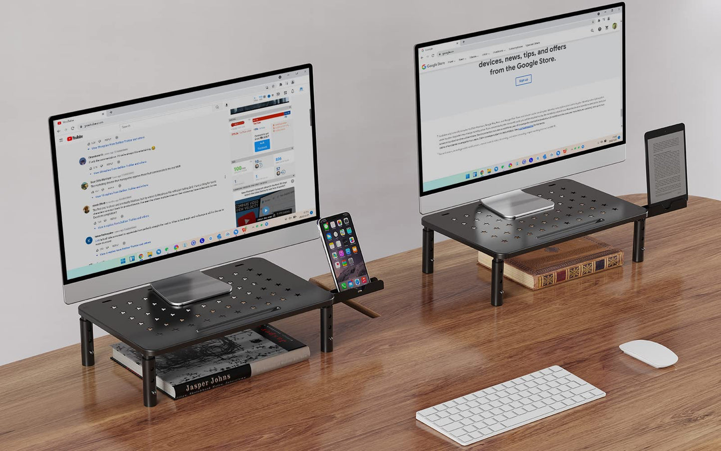 2 Pack Monitor Stand Riser, 3 Height Adjustable Monitor Stand with Unique Star Mesh for Computer, Laptop, Printer, Notebook, iMac, Premium Metal Monitor Risers for 2 Monitors