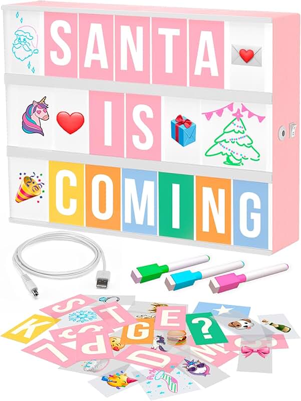 Pink Light Box with 312 Letters and Emojis