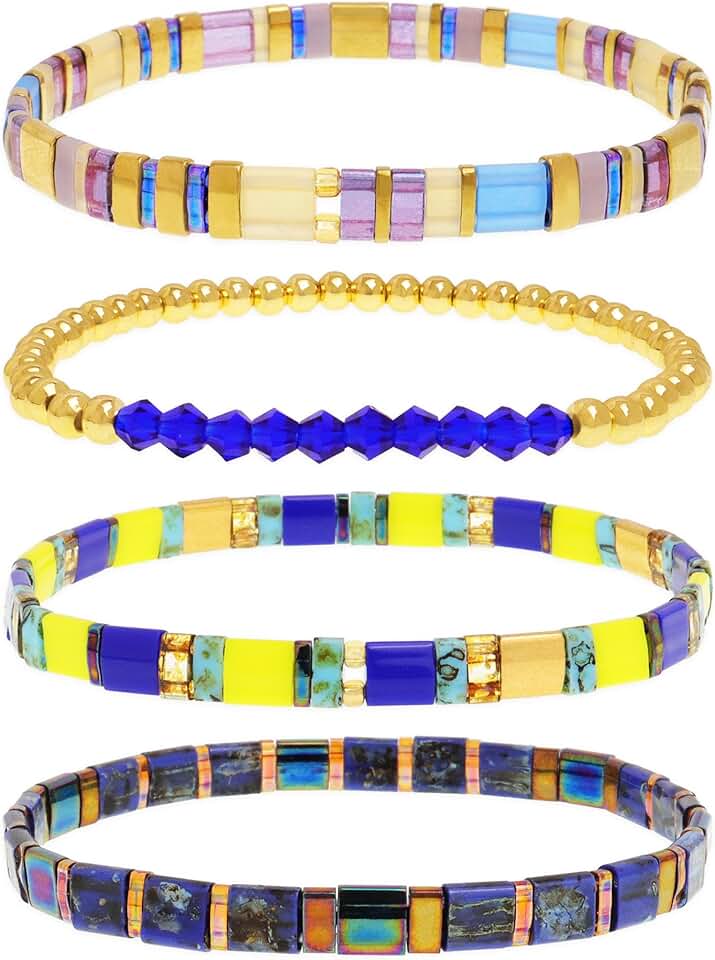 Colorful Handmade Flat Beads Stack Bracelets for Women