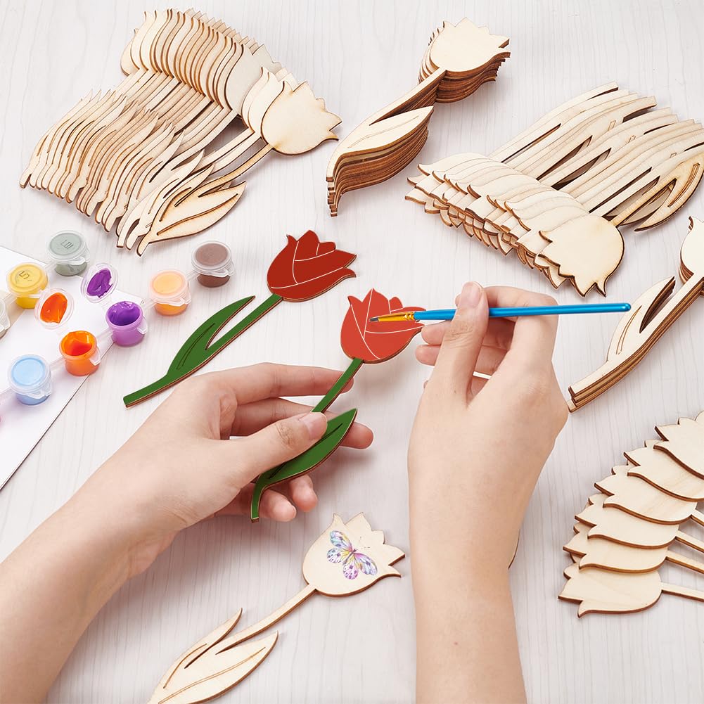 60-Piece Wood Flower Cutouts for DIY Crafts