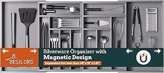 Large Magnetic Silverware Organizer, Expandable Drawer Tray