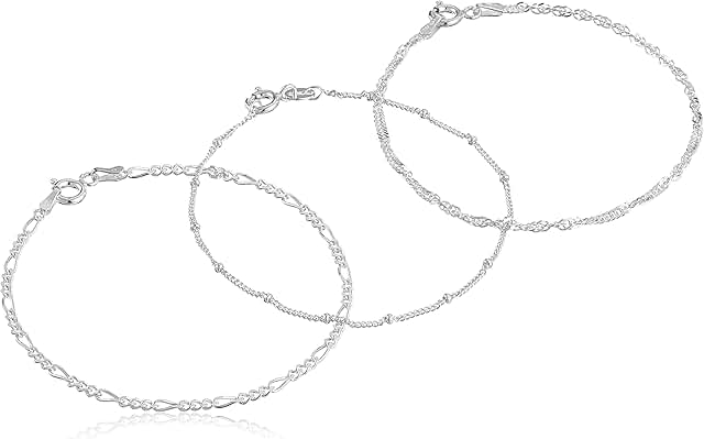 Three Bracelets: Singapore, Figaro, Bead Chain