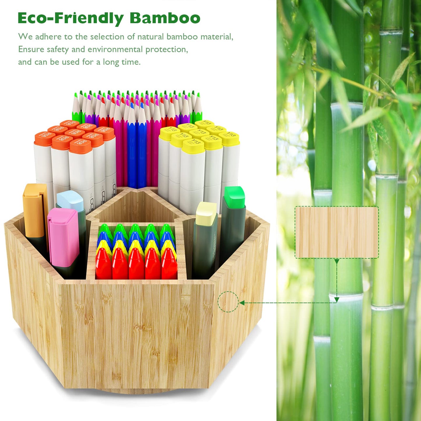 Bamboo Art Supply Organizer for Pencils and Brushes