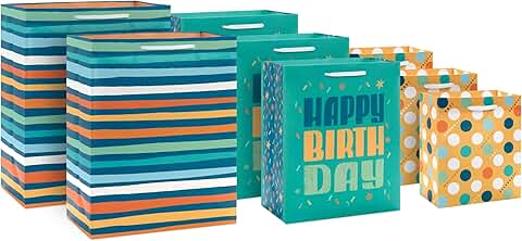 Teal and Yellow Birthday Gift Bag Assortment