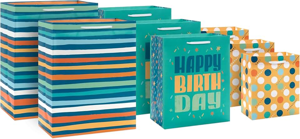 Teal and Yellow Birthday Gift Bag Assortment