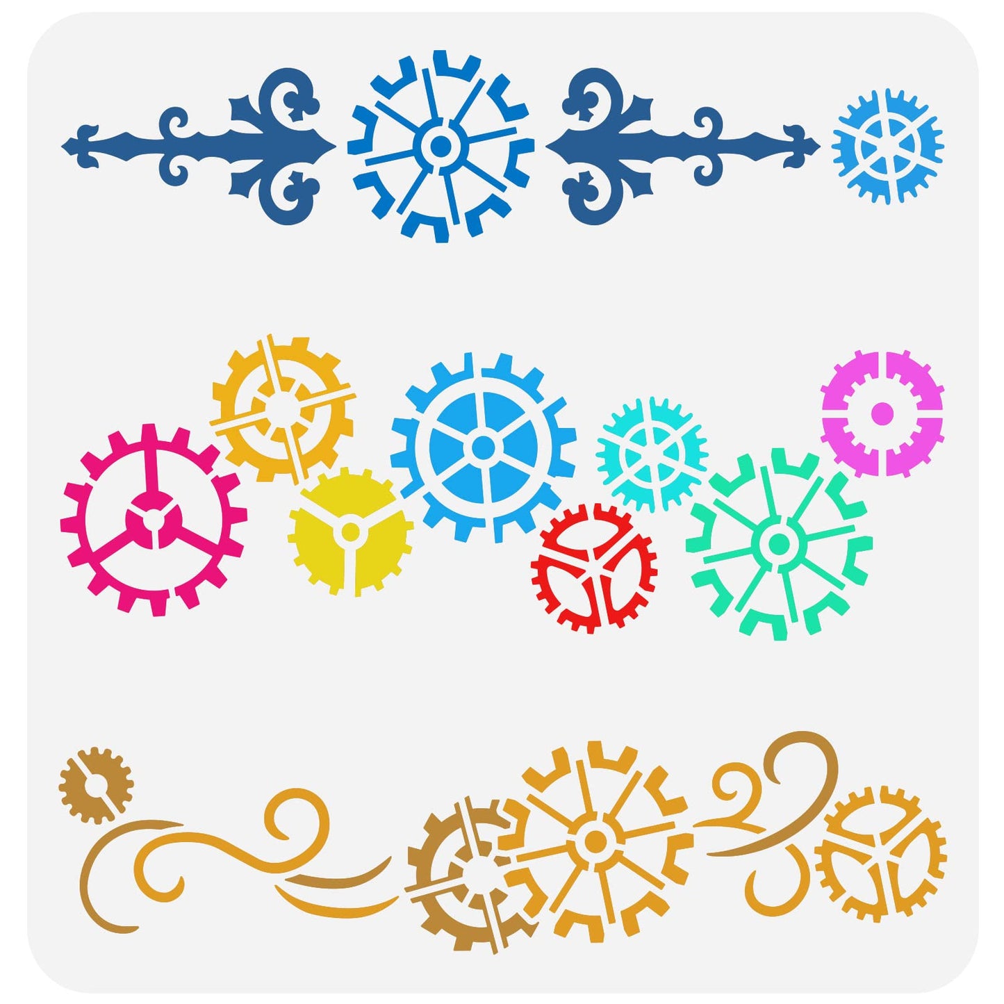 Gear Border Art Kit Reusable DIY Gears Pattern 11.8x11.8 inch
