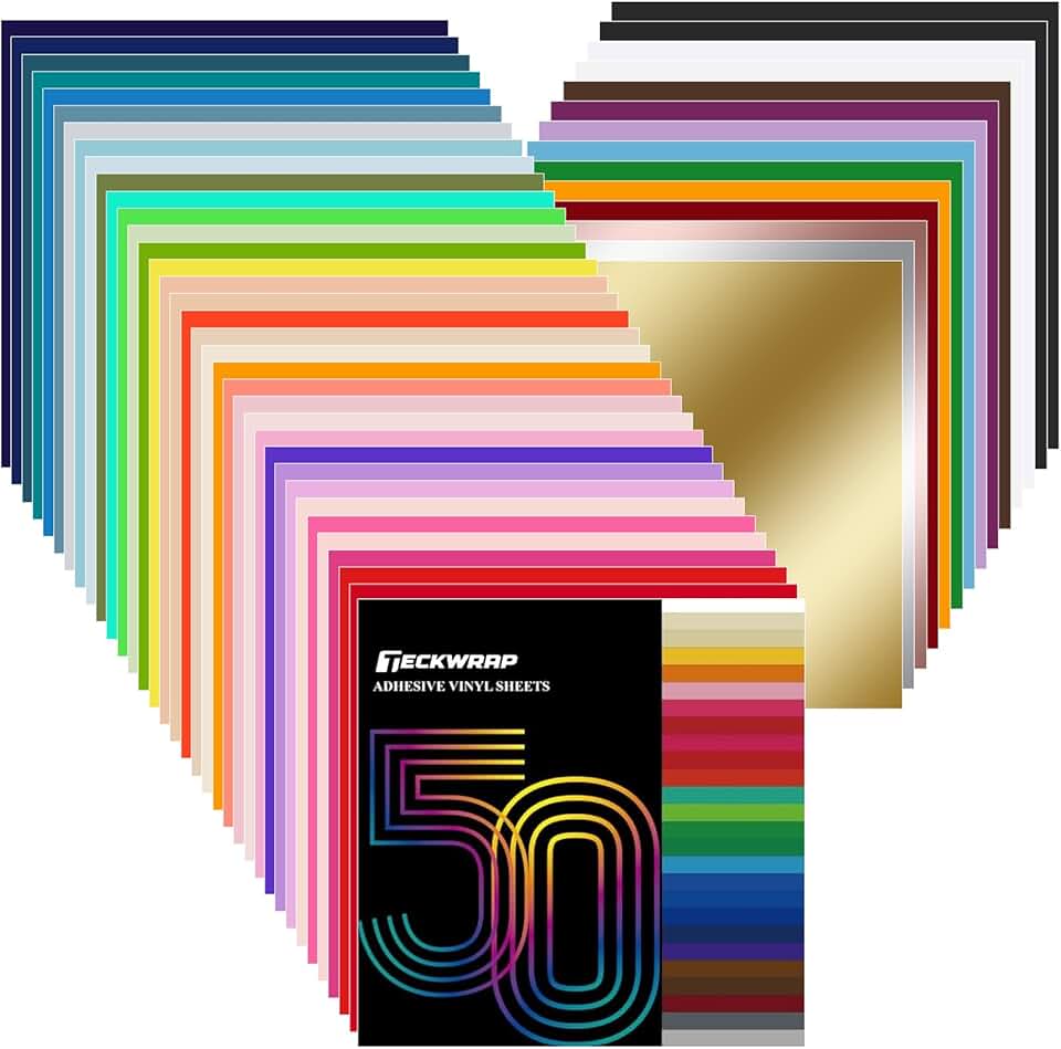 50 Pack 12x12 Inch Adhesive Vinyl Sheets in Assorted Colors