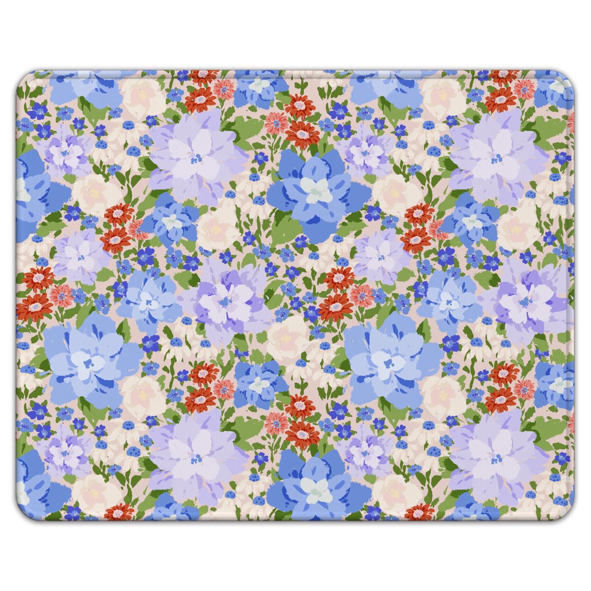 Stitched Mouse Pad 10.2 x 8.3 in, Washable, Non-Slip, Violet-Blue Blossom