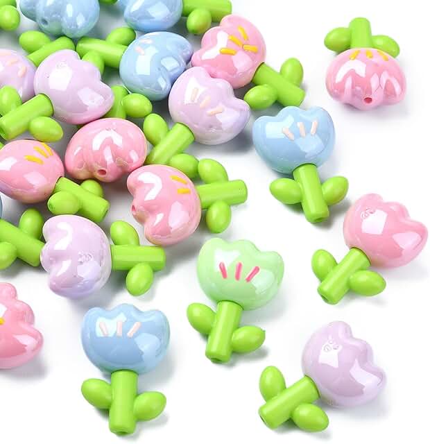 30-Piece Random Tulip Flower Beads for Jewelry Making