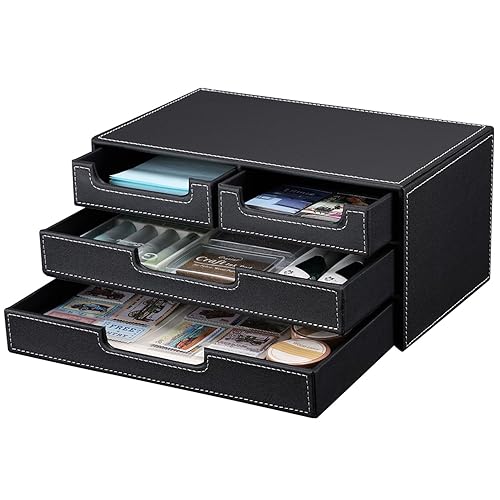 Small PU Leather Desk Organizer with 4 Drawers