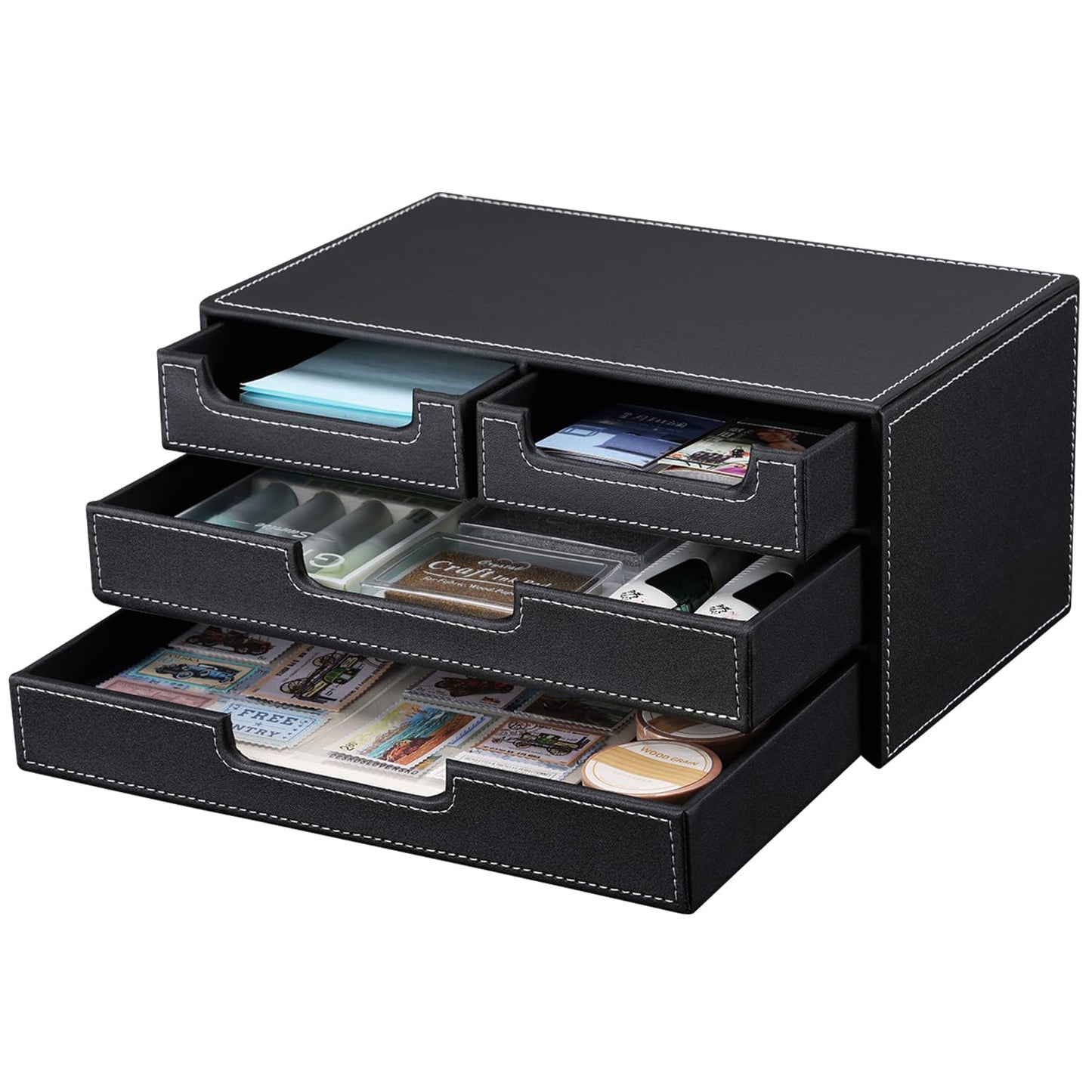 Small PU Leather Desk Organizer with 4 Drawers