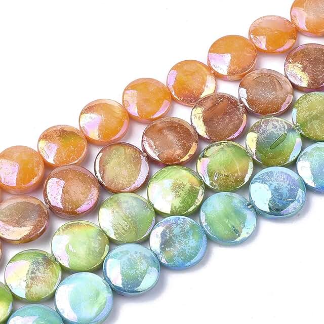 10 Strands of Flat Round Freshwater Shell Beads for Jewelry Making