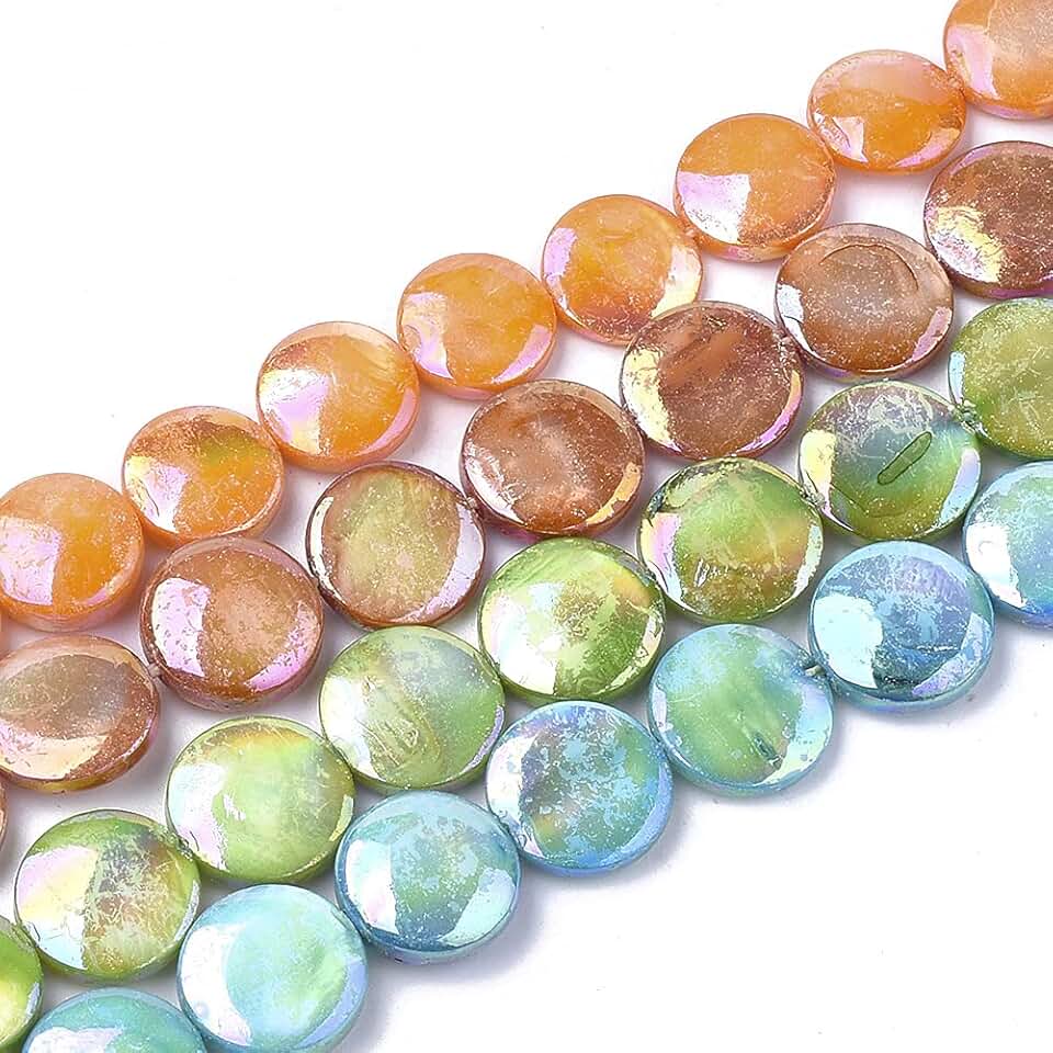 10 Strands of Flat Round Freshwater Shell Beads for Jewelry Making