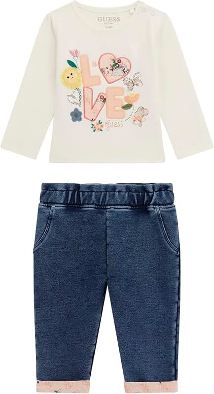 Baby girl's long sleeve T-shirt and denim pants