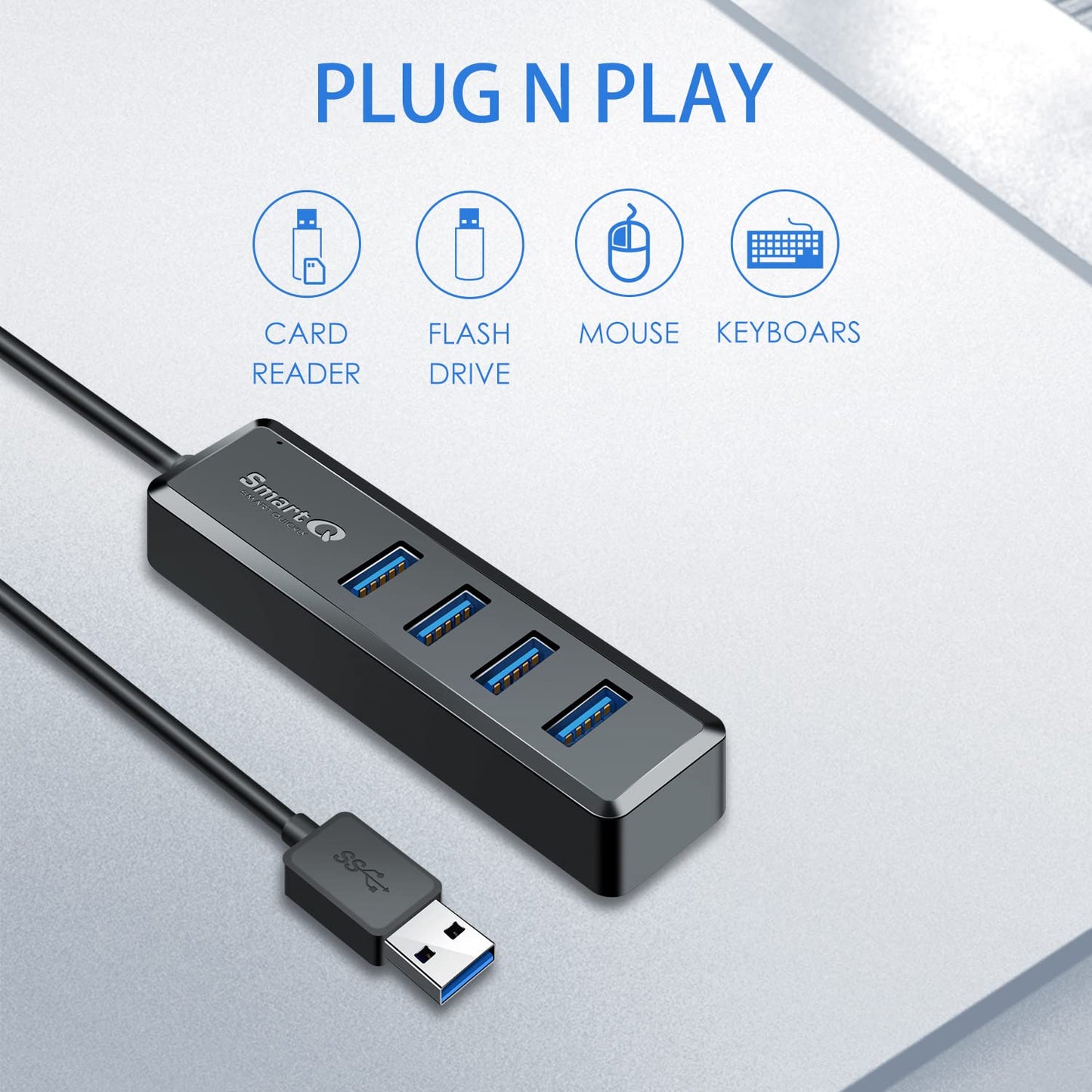 H302S USB 3.0 Hub for Laptop with 2ft Long Cable, Multi USB Port Expander , Fast Data Transfer USB Splitter for Laptop, Compatible with Windows PC, Mac, Printer, Mobile HDD