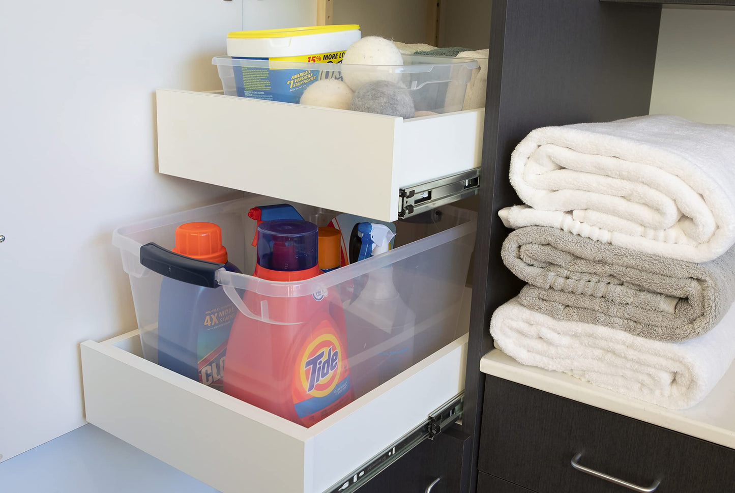 Cleverstore Clear 6 Qt/1.5  Pack of 12 Stackable Plastic Storage Containers with Durable Snapping Clear Lids, Visible Organization, Great for Closet, Underbed, and Kitchen Storage