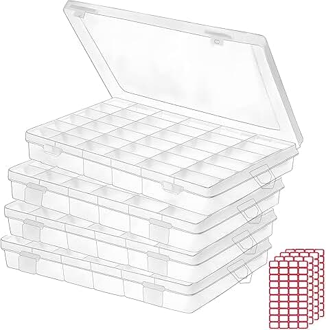 Set of 4 Clear Plastic Organizer Boxes with Adjustable Dividers