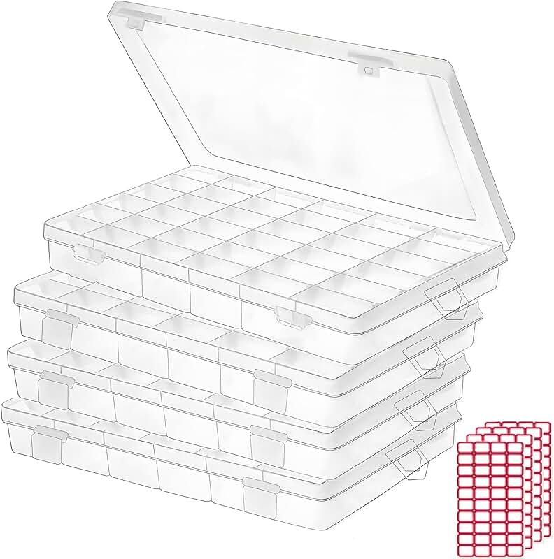 Set of 4 Clear Plastic Organizer Boxes with Adjustable Dividers