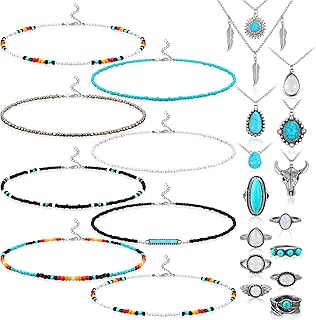 Set of 22 Western Choker Necklaces and Rings for Women