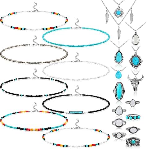 Set of 22 Western Choker Necklaces and Rings for Women