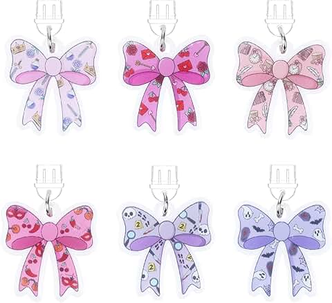 Set of 6 Cute Bow Dust Plug Charms for E-Readers and Phones
