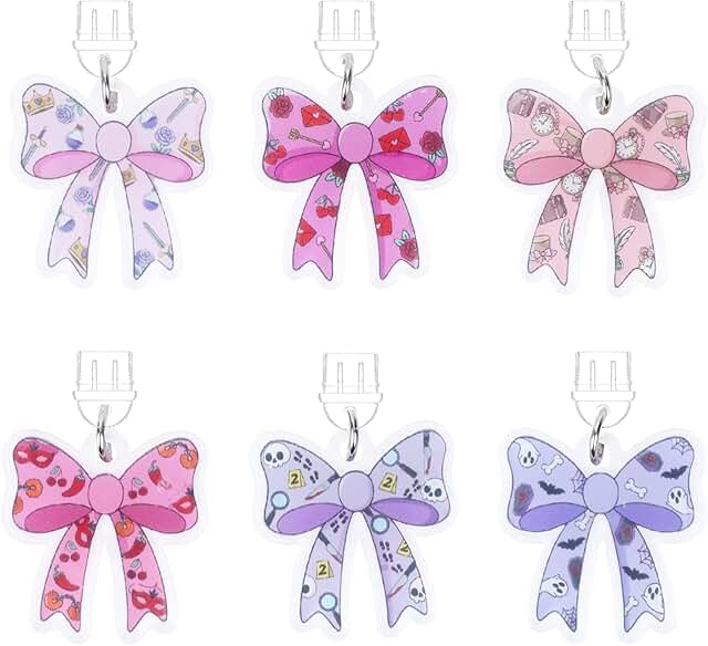 Set of 6 Cute Bow Dust Plug Charms for E-Readers and Phones