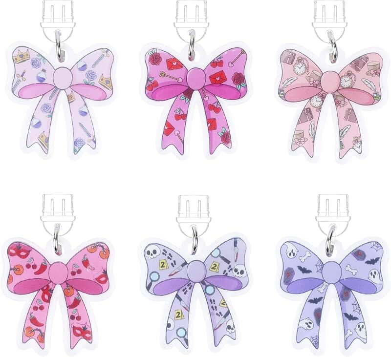 Set of 6 Cute Bow Dust Plug Charms for E-Readers and Phones