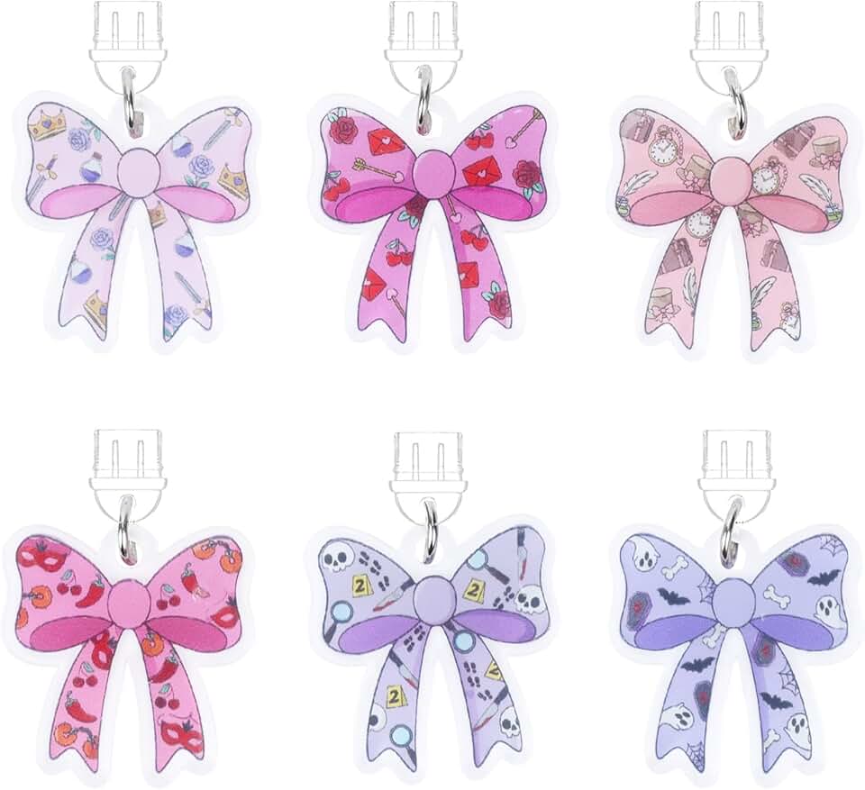 Set of 6 Cute Bow Dust Plug Charms for E-Readers and Phones
