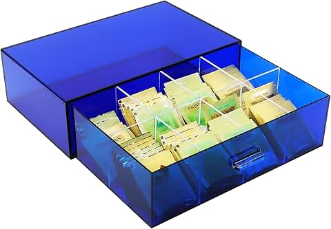 Navy Blue Acrylic Tea Bag Organizer with Drawer