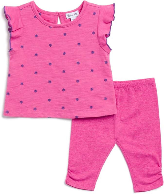 Baby Girl Bellflower Ruffle Sleeveless Shirt and Leggings Set